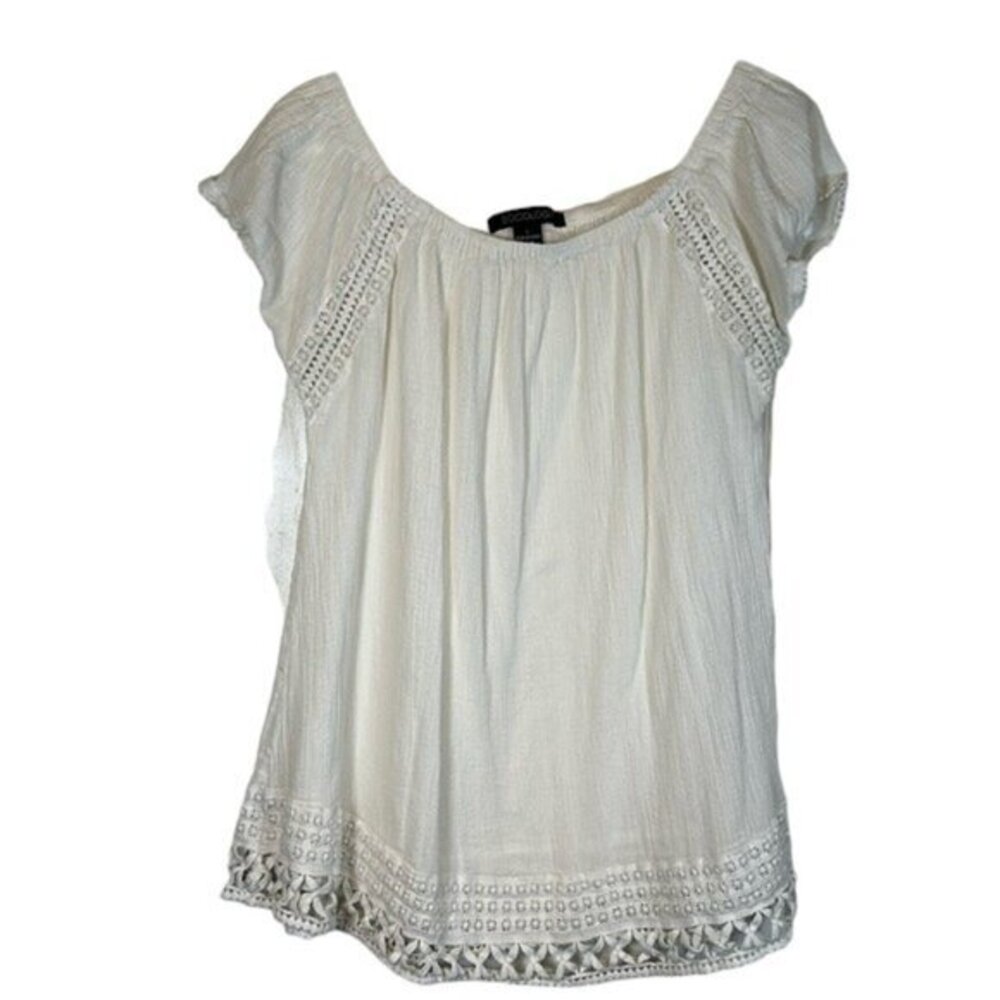 SOCIOLOGY White Lace Bohemian Blouse Shirt Size Small EUC #1355-LA